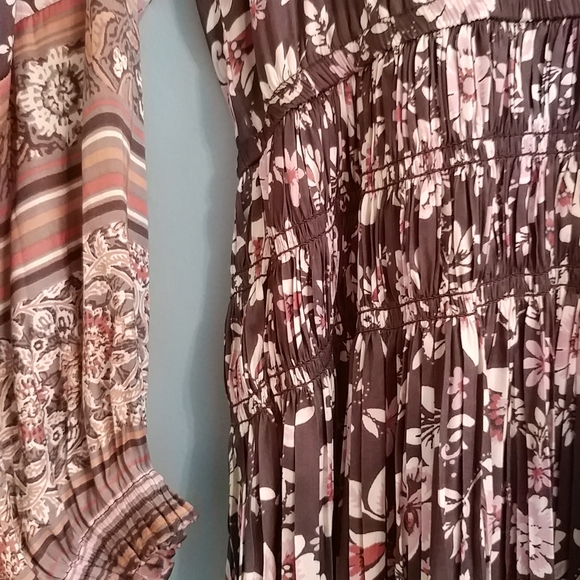 Anthropologie Boho Mini Dress, Earthy Sable Brown, Toffee, Sienna & Cream Floral - Picture 2 of 8